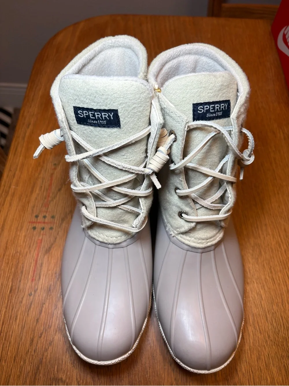 Sperry‎ Saltwater Wool Duck Boots Gray Ivory Women’s Size 8